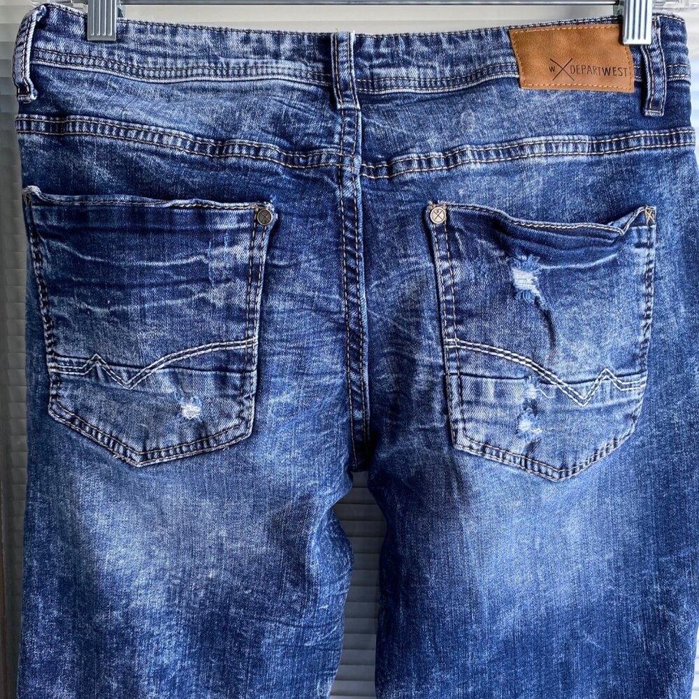 DepartWest Mens Seeker Jeans Straight Leg Blue Denim Zip Fly Size 31S Destroyed - Picture 8 of 12